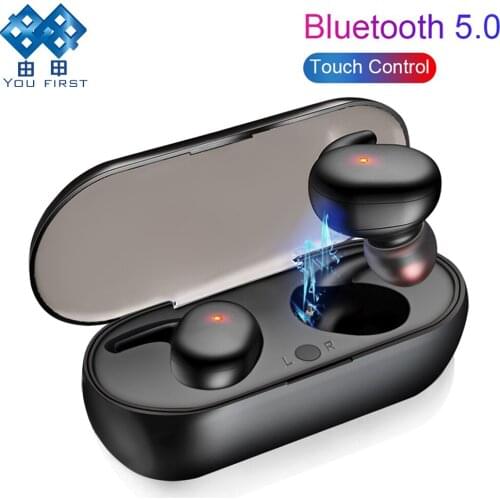 Bluetooth Earphone Headphones Wireless Sports 5.0 TWS Stereo Touch Button Control Headset Wireless Earbuds with Mic for Phones