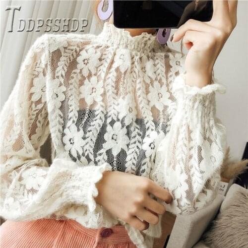 2019 Fairy Lace Transparent Women Blouse 3 Colors Can Choose Long Sleeve Female Bottoming Blouses