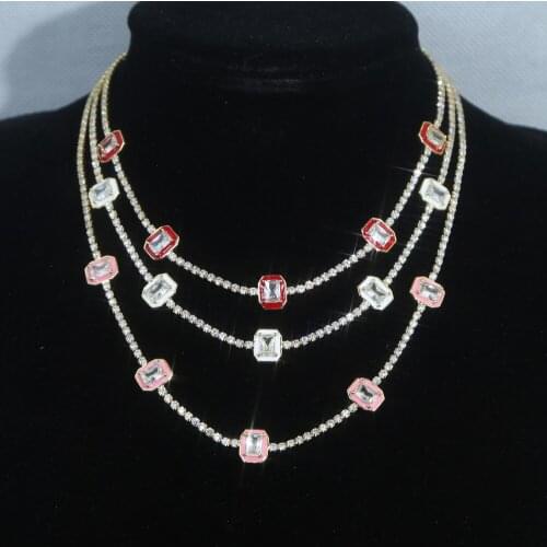 Pink Red White Rectangle Charm Gold Color Tennis Chain Delicate Fashion Colorful Women Collor Choker Necklace