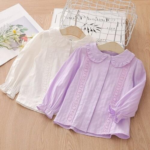 Baby Flower Long Sleeve Shirt 2021 Spring New Girls' Clothing Childrens Lace Shirt
