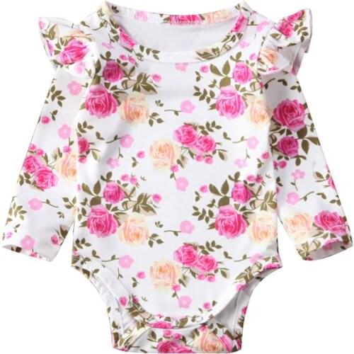 Infant Baby Girls Floral Romper Newborn Long Sleeve Ruffles Jumpsuit Body Suit New Year Costumes For Girls Baby Clothing 0-18M
