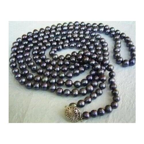 DYY 915 +++fashion DIY jewelry AAA 7-8mm Black Akoya Cultured Pearl Necklace 55"