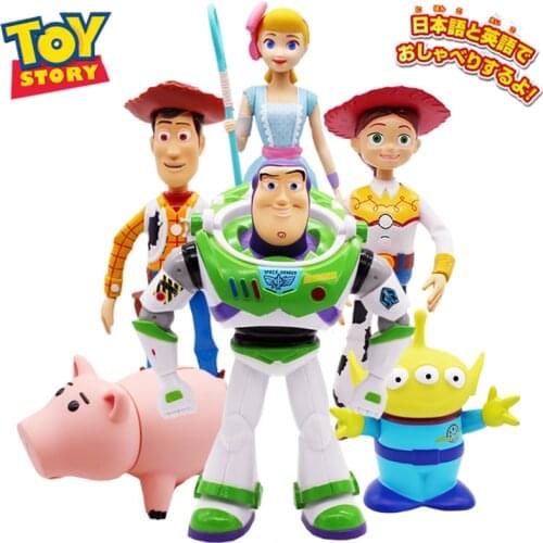 Disney Pixar Toy Story4 Talking Woody Jessie Buzz Lightyear Buzzs Ship Action Figures Body Model Doll Collection Toys Kids Gift