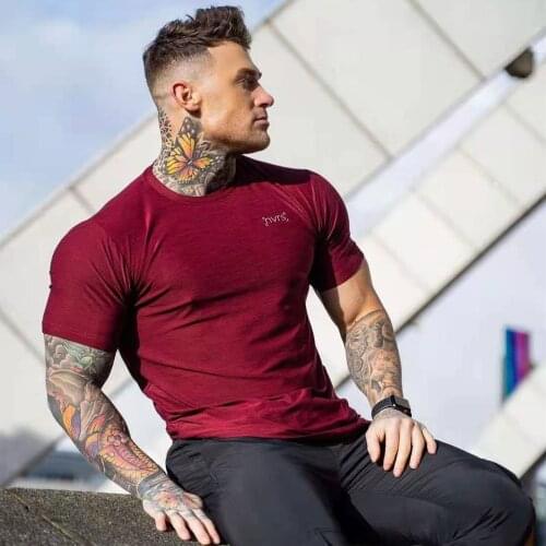 New Men T Shirt Men Fitness Workout Skinny Short Sleeve T-shirt Male Bodybuilding Sport Tee Shirt Tops Summer Casual Clothing