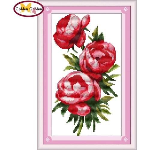 GG Three Rose Sisters Flower Pattern Needlework Embroidery Sets Craft Handmade Counted Cross Stitch Kits for Home Decoration
