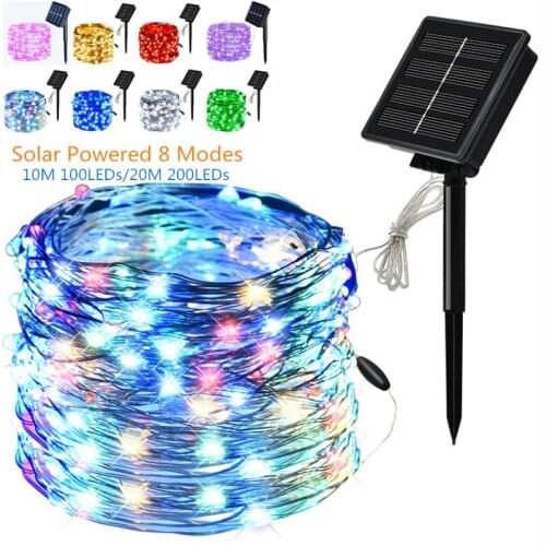 20M 200LEDs Solar Powered String Lights Waterproof Fairy String LED Copper Wire Lights for Party Patio Garden Yard Wedding Decor