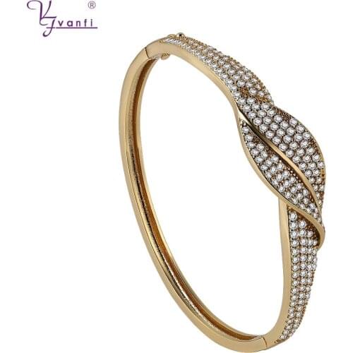 Kfvanfi leaf copper jewelry cubic zirconia gold bangles for women
