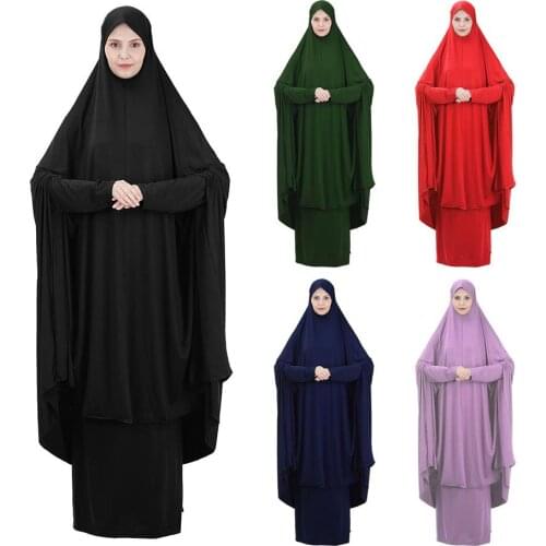 Two-Piece Set Prayer Garment Dress Muslim Women Abaya Jilbab Hijab Long Khimar Outfit Ramadan Skirt Abayas Islamic Clothes Niqab