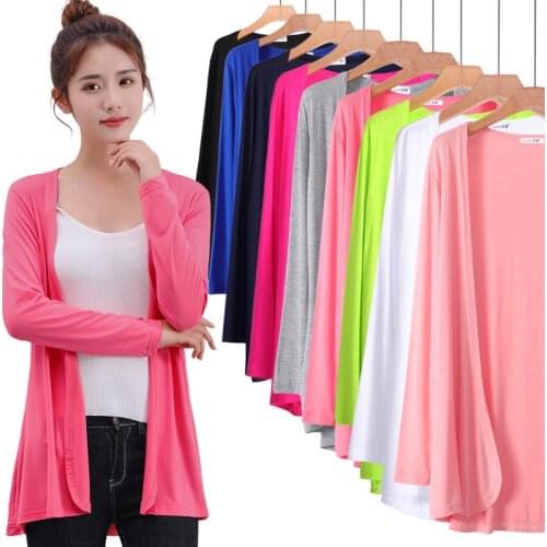 Korean Fashion 2019 spring Summer Autumn new womens long sleeved Modal cardigan air conditioning sweater coats PZ1755