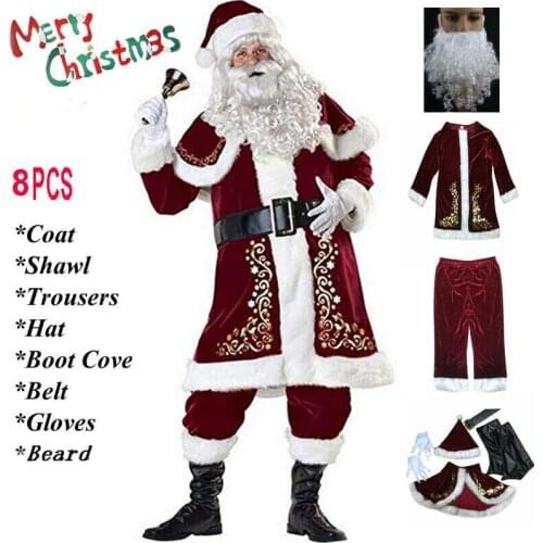 Santa Claus Suit Adult Deluxe Velvet Christmas Costume Fancy Full Set