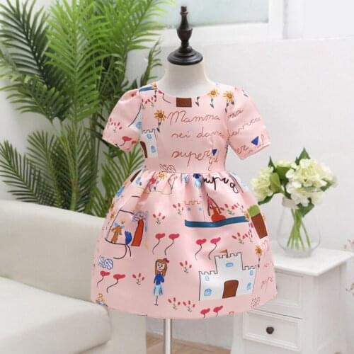 HOT Summer Casual Baby Girls Dress Personalized Printed Princess Dresses Kids Toddler Short Sleeve Dress