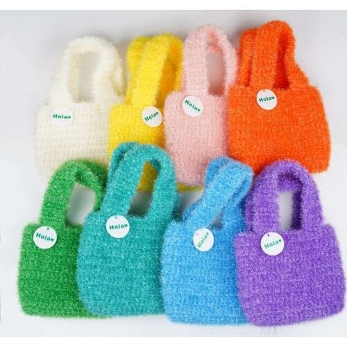 Faux Woolen Small Tote Handmade Woven Winter Bag Female Purses 2022 Fashion Plush Women Handbags Casual Knitting Lady Handbags