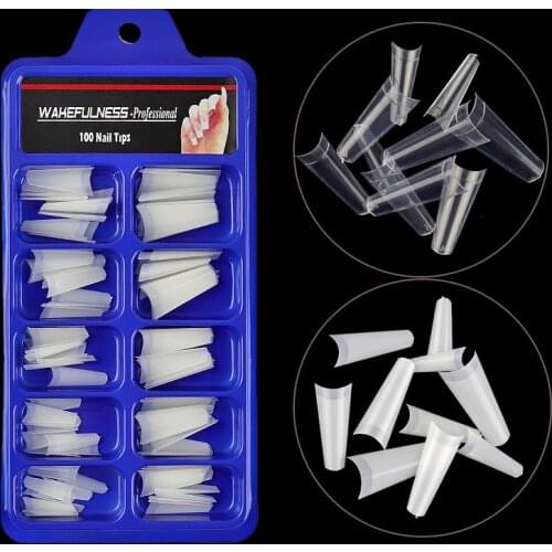 100pc/ box Long French Fake Nails Tips Clear Nature Color ABS Half Cover Ballerina Fasle Nails Manicure Acrylic Nail Art Tools