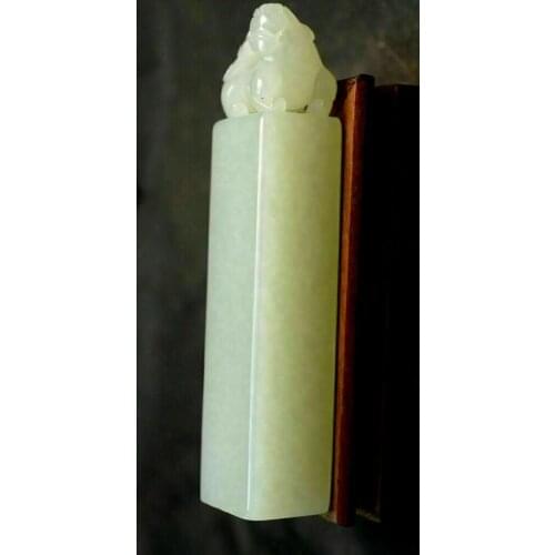 Big Treasure Chinese Hetian White Jade Pixiu Pi Xiu Wealth Totem Tall Seal Chop Carving flb Timestown 20201128A