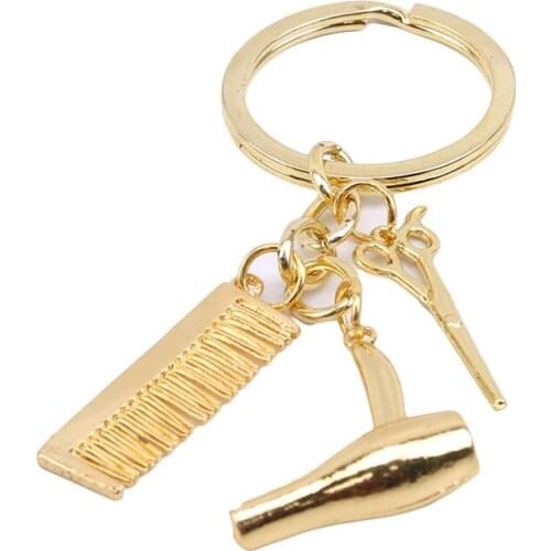 New Fashion Hairdress Gift Charm Keychain Retro Jewelry Mini Hairdressing Scissors Hair Dryer Comb Keychain Accessories