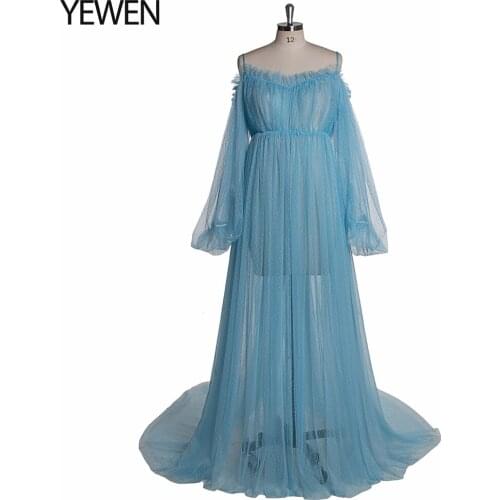 Dot Tulle Baby Blue Maternity Dress Sheer Gown For Photo Shoot Photography Props Designer Pregnancy Dress Plus Size YEWEN