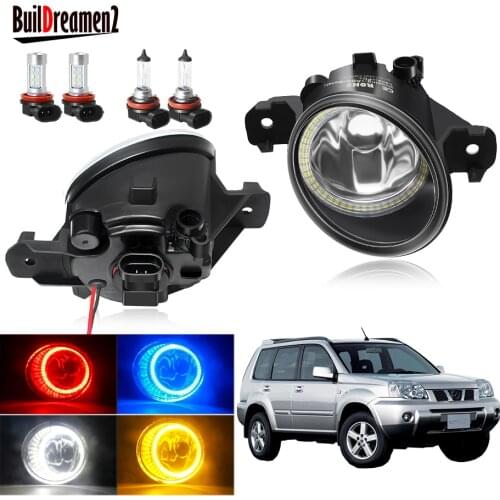 Angel Eye Fog Light Assembly For Nissan X-Trail T30 2001-2006 Car Front Bumper Fog Light Halo Ring Daytime Running Lamp H11 12V