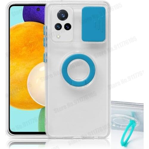 Candy Color Slide Camera Lens Protection Case For VIVO Y11 Y12 Y15 Y17 Y20 Y91i Y30 Y50 Y31 Ring Stand Transparent Phone Cover