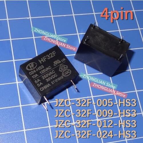 1pcs power relay JZC-32F-005-HS3 HF-32F JZC-32F-009-HS3 JZC-32F-012-HS3 JZC-32F-024-HS3 05V/09V/12V/24V 4pin /5A/ in stock