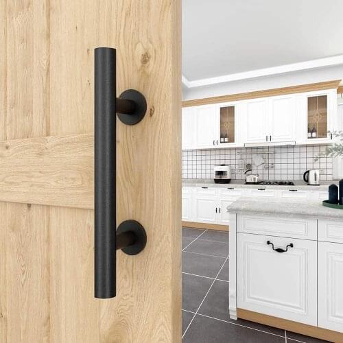 12 Inch Sliding Barn Door Handle Pull and Flush Hardware Set Black Powder Coated Finish Large Rustic Two-Side Door Handle