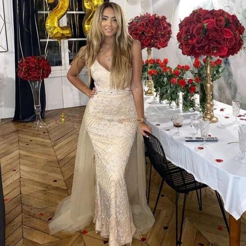 Sleeveless Sequins Beading Formal Dress 2020 Nude Silver Mermaid Luxury Sexy Evening Dresses Serene Hill BLA70370