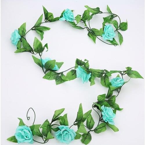 2.4m Silk Artificial Roses Flowers Vine with 28 Groups of Leaves For Home Wedding Garden Decoration Hanging Garland Wall