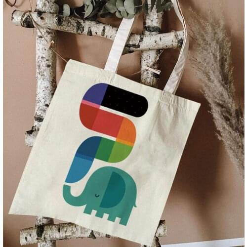 Cute Animal Printed Canvas Bag Cute Penguin Beaver Printing Tote Bag Eco-friendly Foldable Shopping Bag Lady Travel Beach Bag