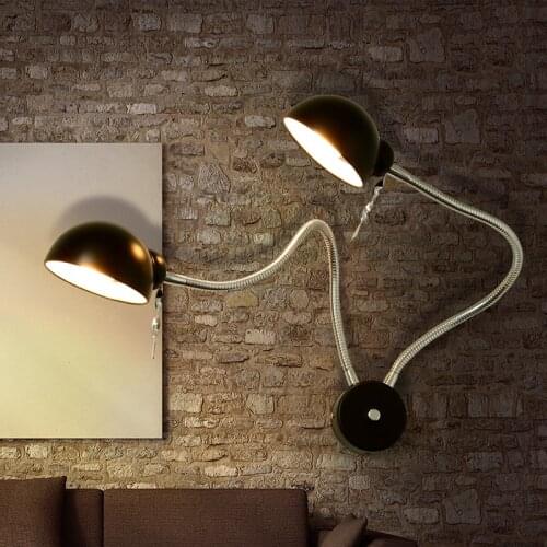 Nordic 2 arms Minimalist Led Wall Lamp for Bedroom Bedside Lamp Black hallway porch light Modern Reading light With Switch home