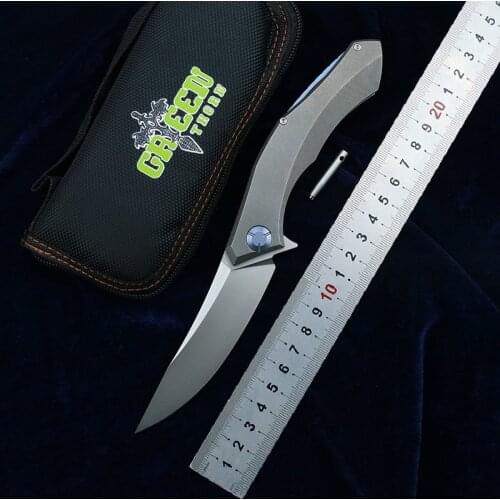 Green Thorn Curling Lapel Folding Knife D2 Steel Blade + Titanium Alloy Handle Outdoor Camping Hunting Pocket Fruit EDC Tools