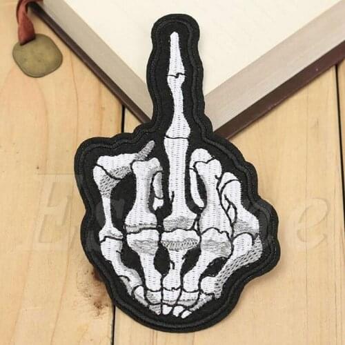 Middle Finger Skeleton Sew Embroidery Iron On Patch Badge Applique Motif Craft 896B
