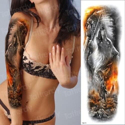 Temporary tattoo sexy large wolf tattoo designs temporary sleeve tattoo tribal waterproof big fake tatoo & body art stickers
