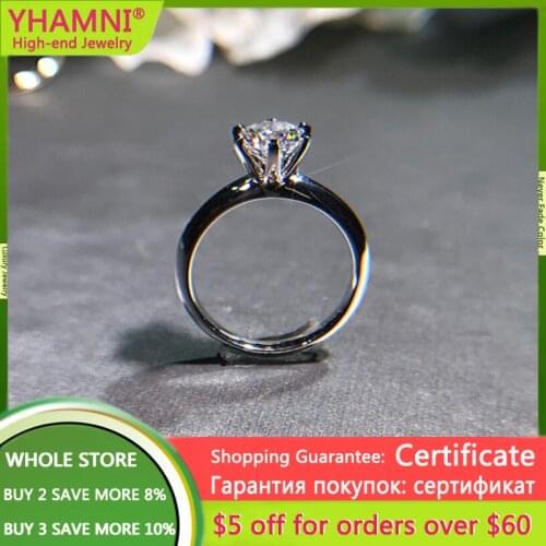 YHAMNI Luxury 18K White Gold Color 925 Sterling Silver 1.5 Carat Zirconia Diamond Rings For Women Bride Wedding Jewelry AR121