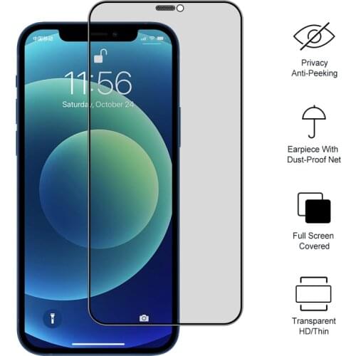 Screen Protector With Dust Proof Net for iPhone 12 11 Pro Max 6 S 7 8 Plus Anti-Peep Tempered Glass Film for iPhone XS XR 12Mini