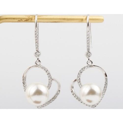 Sterling 925 Silver Earrings for Women Natural Pearl Earring Luxury Elegant Heart-shaped Pendant Diamond Earrings Fine Jewelry