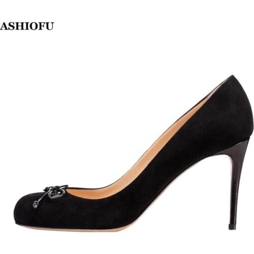 ASHIOFU Handmade Womens High Heel Pumps Bowtie Knot Party Prom Dress Shoes Slip-on Evening Club Fashion Pumps Court Shoes KL026