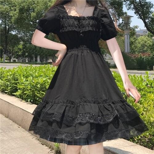 Lolita Style Black 2021 Summer Dress Women Gothic Short Woman Dress Harajuku Lace Party Dresses Ladies Vestido 13243