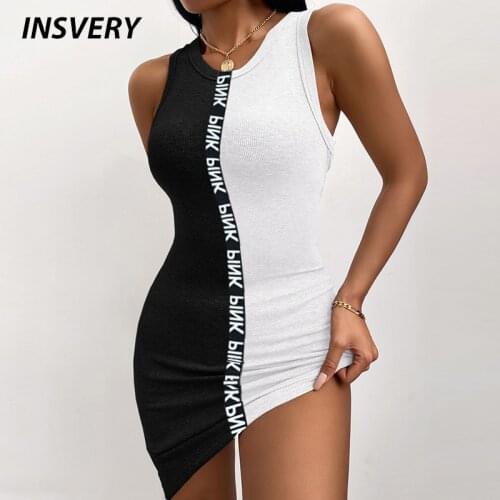 Sexy Letter Print Dress Women Fashion O Neck Bodycon Party Dress Boho Sleeveless Summer Dress Casual Beach Dresses For Women