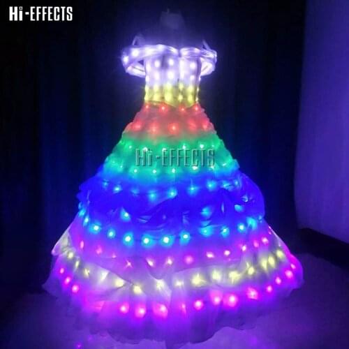 LED evening dress women clothing elegant led colorful party dance show costume nightclub Christmas party events stage dress