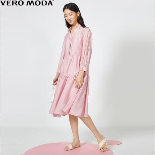 Vero Moda Women Vintage Lace Stitching 3/4 Sleeve Shirt Collar Dress | 32027C545