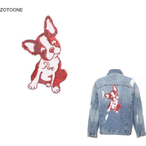 ZOTOONE Cute Dog Sequin Patches Iron on Animal Patch for Clothing DIY Heat Transfer Badge Sew on Jackets Clothes Applique G