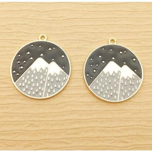 10pcs 25x29mm enamel mountain night charm for jewelry making fashion earring pendant bracelet charm necklace charms diy finding