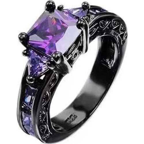 X yan Hot Sale 2 Pcs/Set Crystal Rhinestone Rings Black Color Purple Crystal Druzy Metal Rings Set For Women Finger Jewelry