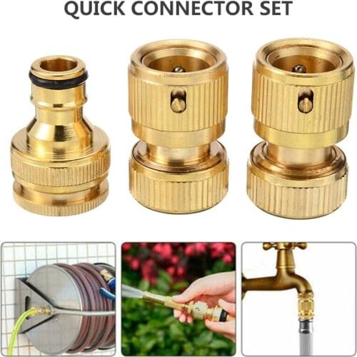 3Pcs/Set Brass 1/2" 3/4" Quick Connector Tap Set Garden Irrigation Water Hose Pipe Tap Lock Connect Adapter Water Gun Joints