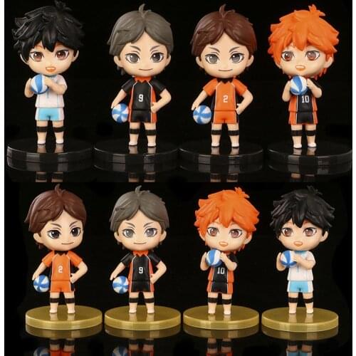 4pcs/set Anime Haikyuu Shoyo Hinata Oikawa Tooru Cartoon Q Version Manga Statue Figurines Collectible Model Doll Toys Cake Decor