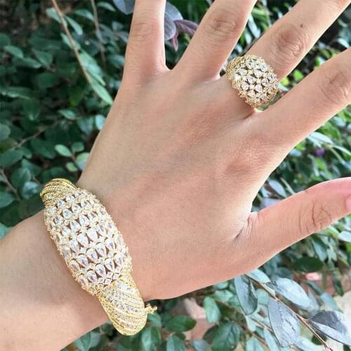 ModemAngel African Bangle Rings Set For Women With Pin Cubic Zironia Pave Setting Female Party Accessories
