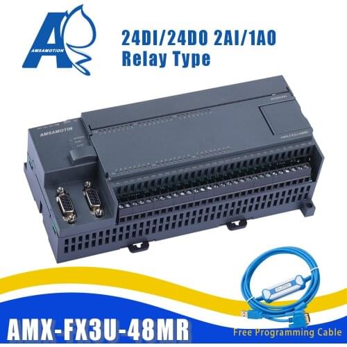 AMX-FX3U-48MR Compatible MELSEC PLC 2AI/1AO 24DI/24DO MODBUS Function Mitsubishi Free CIF31 RS232 Cable