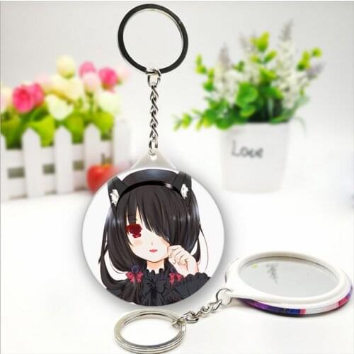 Anime DATE A LIVE Tokisaki Kurumi Cartoon Keychain with Makeup Mirror Kawaii Keychain