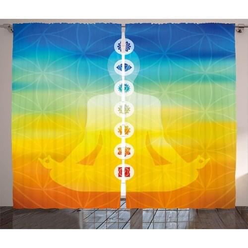 Chakra Curtains Gradient Colored Digital Female Human Body with Central Chakra Points Design Living Room Bedroom Window Drapes