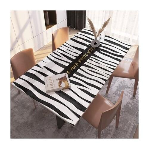 Nordic Black Zebra Pattern PVC Soft Glass Modern Dining Table Cushion Table Cover Protector Desk Pad Plastic Mat