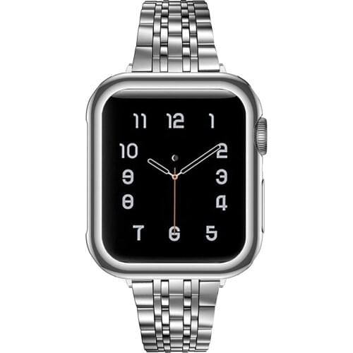 For apple Watch Band Series 5 6 SE 44mm 40mm Stainless Steel Slim Bracelet for iWatch 3 bands 40mm 38mm strap men wowen pulseira